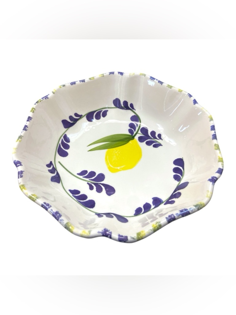 Lemon Hand Painted Ceramic Round Serving Bowl Made In Italy 9.5” Centerpiece